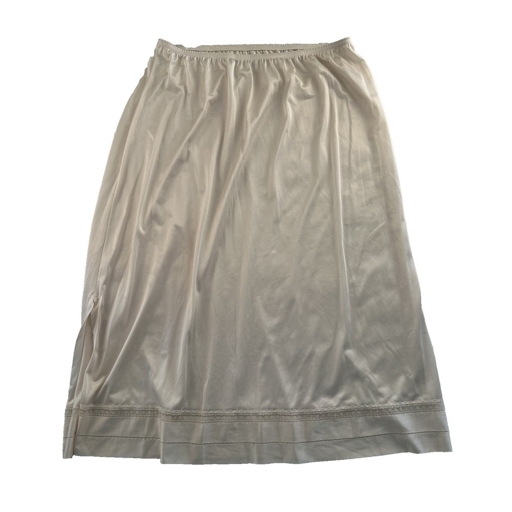 Vintage Lorraine 2X Ivory Satin Slip Lingerie Silky‎ Skirt Undergarment